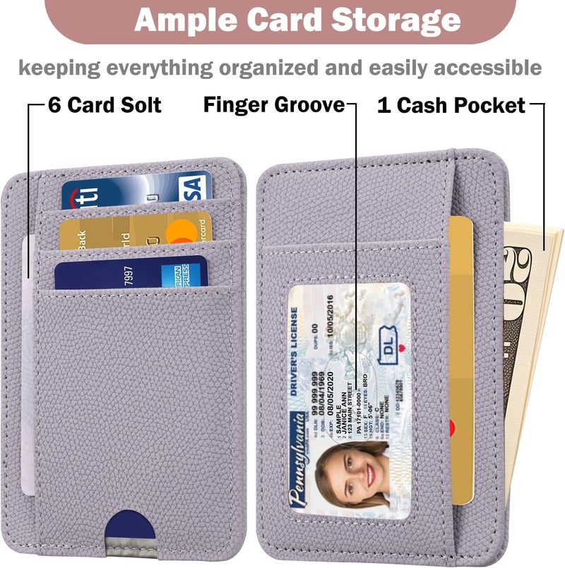 Hot Cool Card Holder Wallet Front Pocket Minimalist Travel Cute Funny Thin Leather With RFID Blocking Small Credit Card Holder Wallet for Men & Women Girls Organizer Gifts, Litchi Purple - Image 3