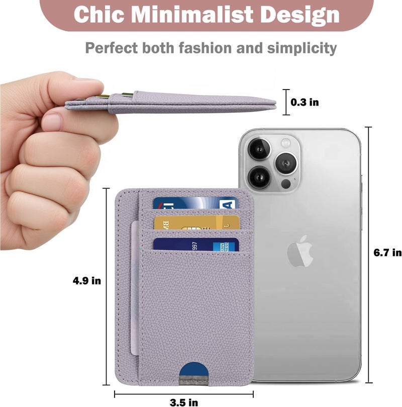 Hot Cool Card Holder Wallet Front Pocket Minimalist Travel Cute Funny Thin Leather With RFID Blocking Small Credit Card Holder Wallet for Men & Women Girls Organizer Gifts, Litchi Purple - Image 4