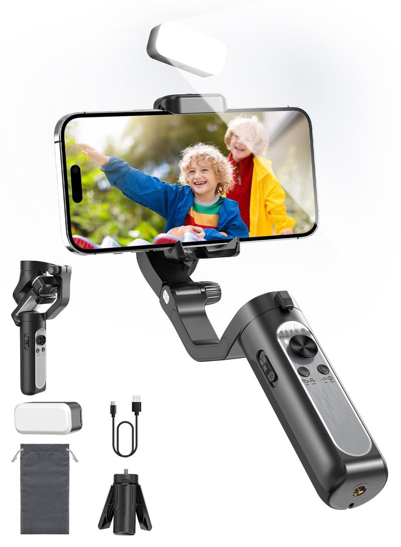 Gimbal Stabilizer for Smartphone, 3-Axis Gimbal for iPhone Android with Magnetic Adjustable Fill Light,Foldable Stabilizer for One-Key Inception for Youtuber,Vlog,Video Record - Image 1