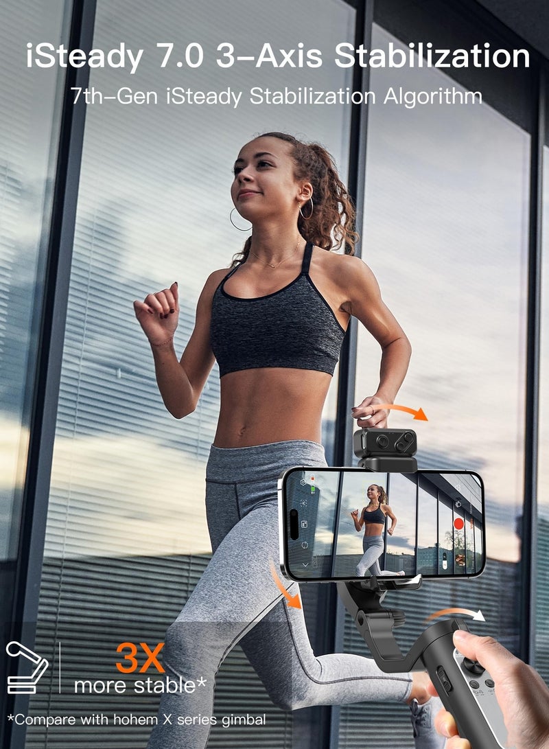 Gimbal Stabilizer for Smartphone, 3-Axis Gimbal for iPhone Android with Magnetic Adjustable Fill Light,Foldable Stabilizer for One-Key Inception for Youtuber,Vlog,Video Record - Image 2
