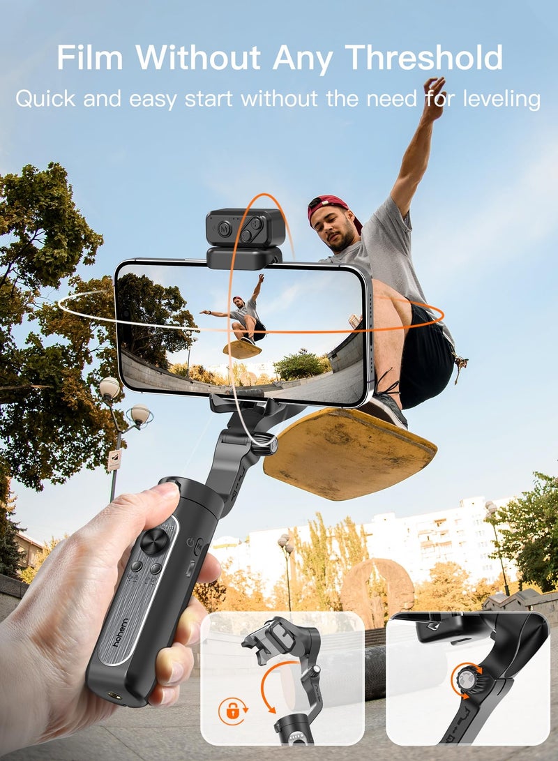 Gimbal Stabilizer for Smartphone, 3-Axis Gimbal for iPhone Android with Magnetic Adjustable Fill Light,Foldable Stabilizer for One-Key Inception for Youtuber,Vlog,Video Record - Image 3