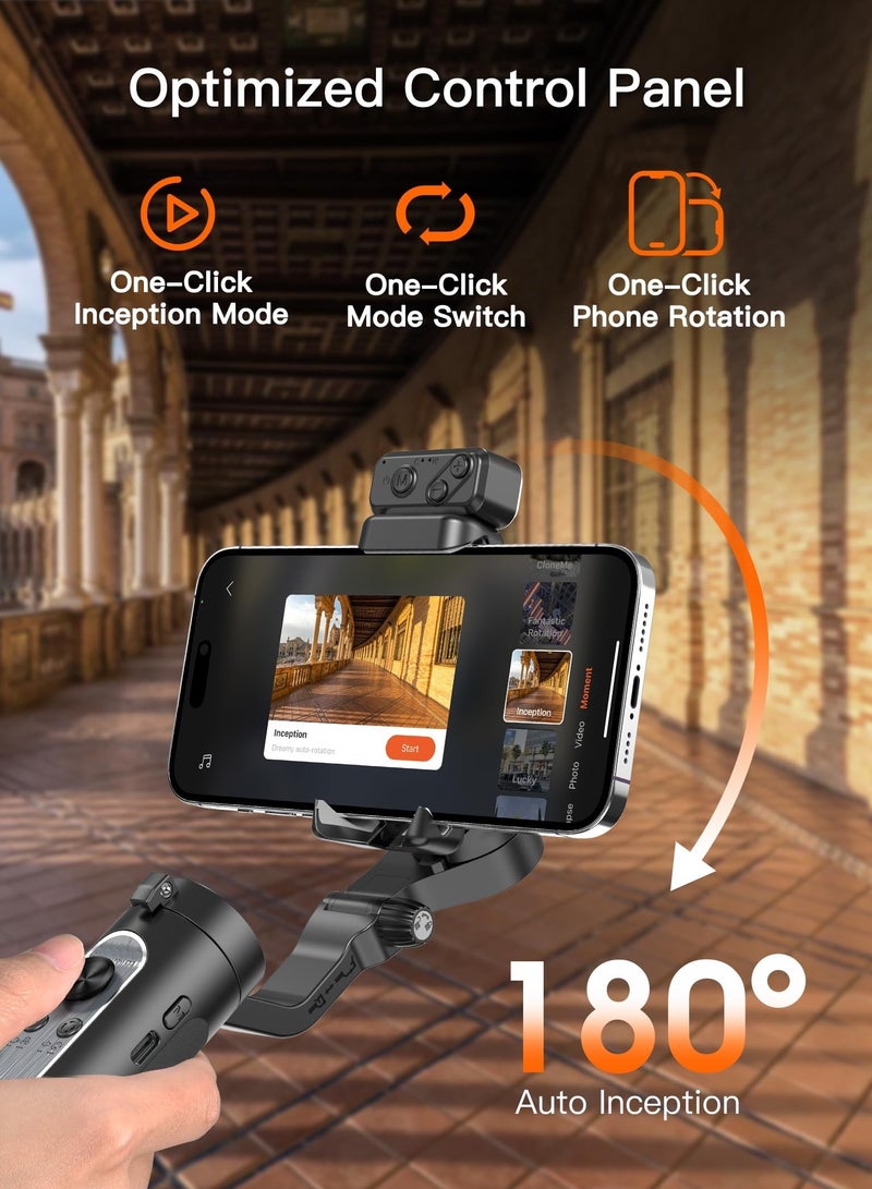 Gimbal Stabilizer for Smartphone, 3-Axis Gimbal for iPhone Android with Magnetic Adjustable Fill Light,Foldable Stabilizer for One-Key Inception for Youtuber,Vlog,Video Record - Image 4