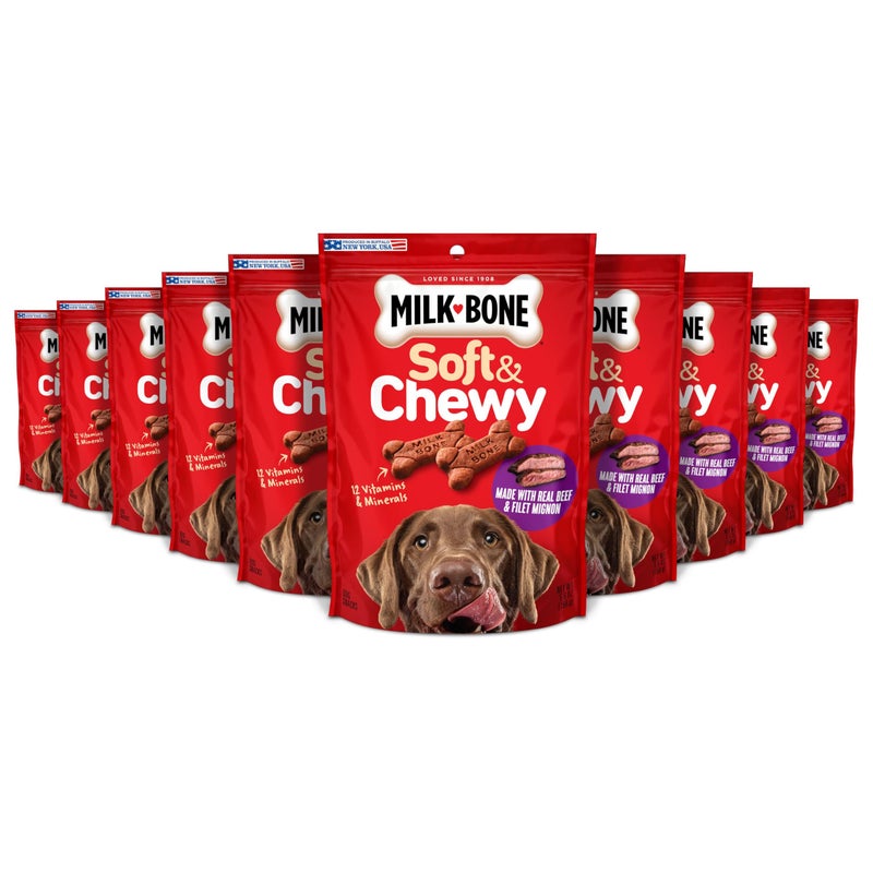 MILK-BONE MilkBone Soft Chewy Dog Treats Beef Filet Mignon Recipe 56 Ounce Pack of 10 Made with Real Chuck Roast