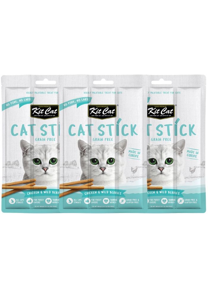 Kit Cat Grain Free Cat Stick Chicken & Wild Berries 3 x 15g - Image 1