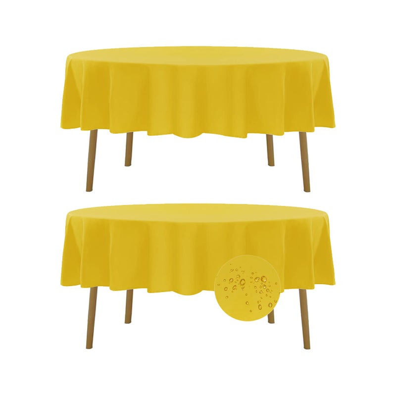 Fokitut 2 Pack Waterproof Round Tablecloth 70 Inch Stain Resistant and Wrinkle Polyester Table Cloth Fabric Table Cover for Kitchen Dining Wedding Party Holiday DinnerYellow
