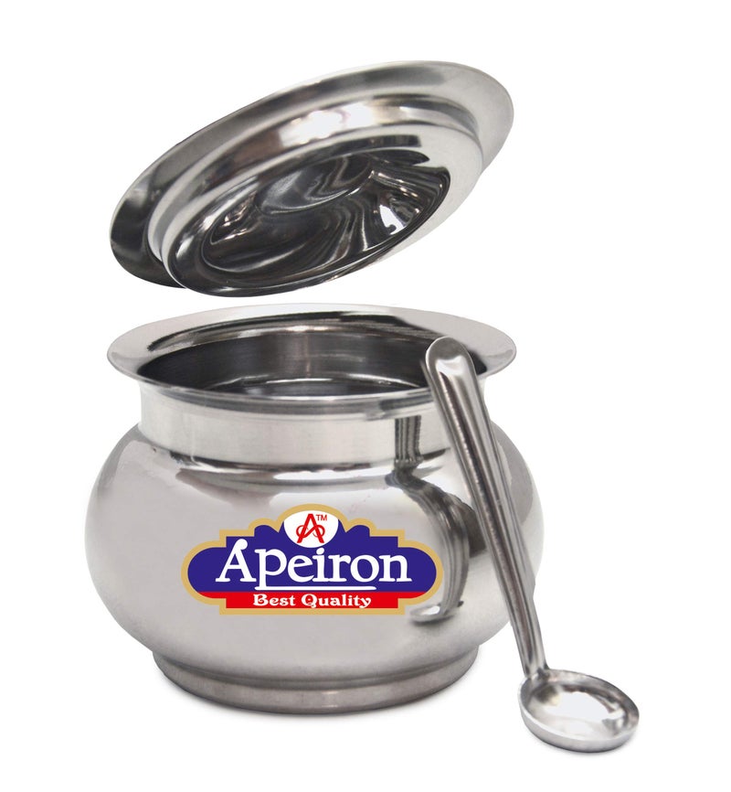 Apeiron Stainless Steel Ghee/Oil Pot with Spoon and Lid - 300 ml (Pack of 3, Kalash Shape) - Image 4
