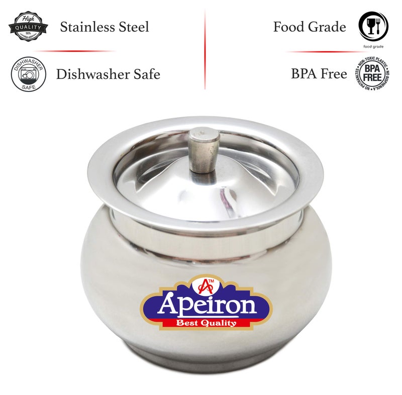 Apeiron Stainless Steel Ghee/Oil Pot with Spoon and Lid - 300 ml (Pack of 3, Kalash Shape) - Image 3