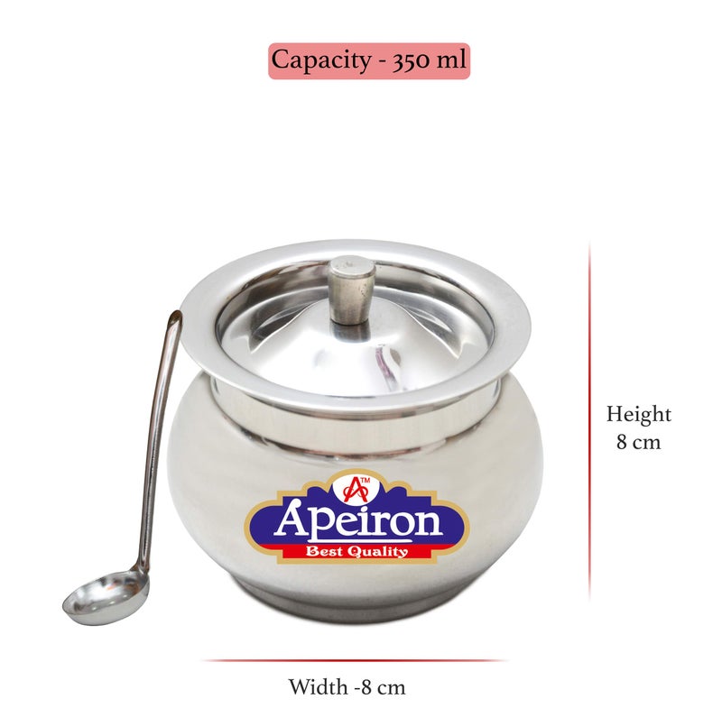 Apeiron Stainless Steel Ghee/Oil Pot with Spoon and Lid - 300 ml (Pack of 3, Kalash Shape) - Image 2