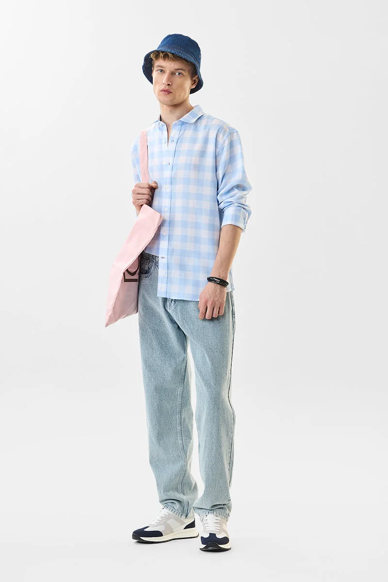 SNITCH Pastel Blue Checkered Long Sleeve Regular Fit Shirt