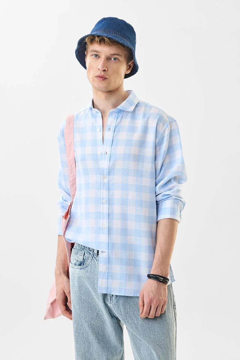 SNITCH Pastel Blue Checkered Long Sleeve Regular Fit Shirt
