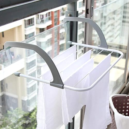RIGJAK Metal Adjustable Cloth Drying Stand Rack Balcony Window Hanging Cloth Hanger Laundry Organizer Shelf Wall Cloth Dryer Stand - Image 2