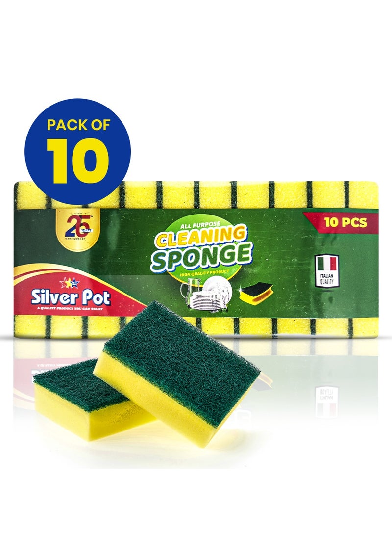 Silver Pot - Kitchen Sponge & Scourer – Pack of 10, 12cm Dual-Purpose Cleaning Sponge for Pots, Pans, Kitchen Utensils, and Delicate Surfaces - Image 1