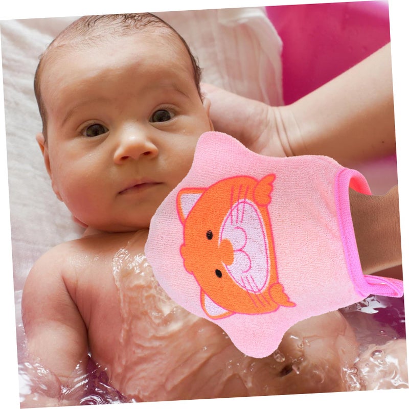 Cartoon Bath Gloves For Kids 3 Pack Yellow Blue Pink Gentle Exfoliation Mitts - Image 4