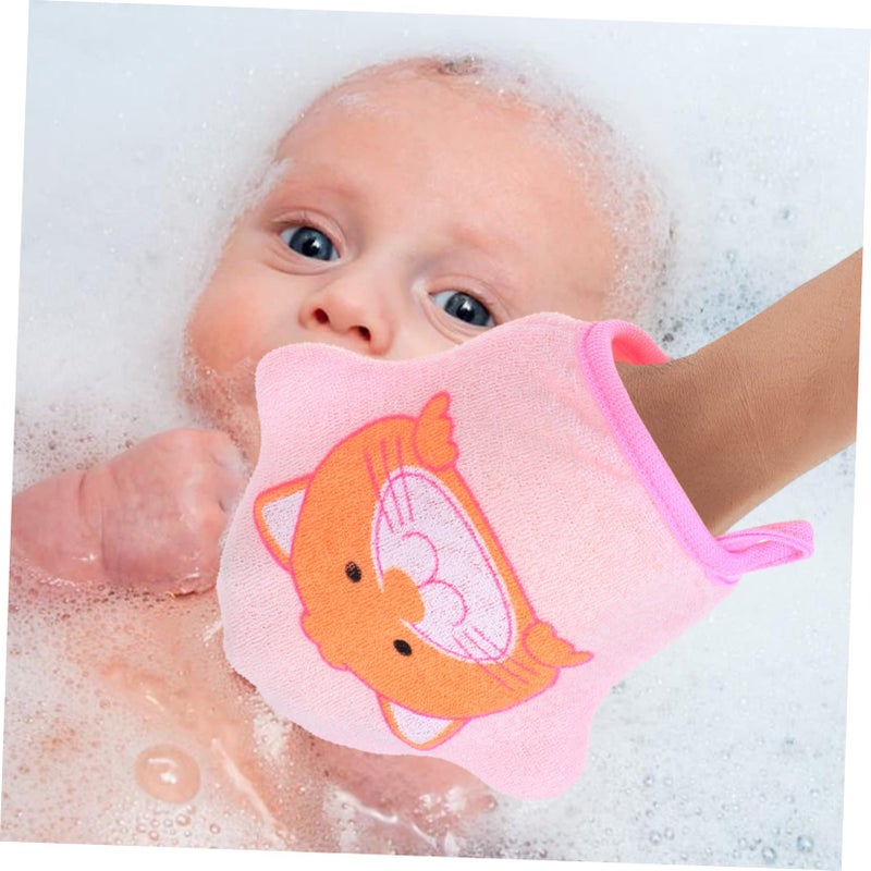 Cartoon Bath Gloves For Kids 3 Pack Yellow Blue Pink Gentle Exfoliation Mitts - Image 5