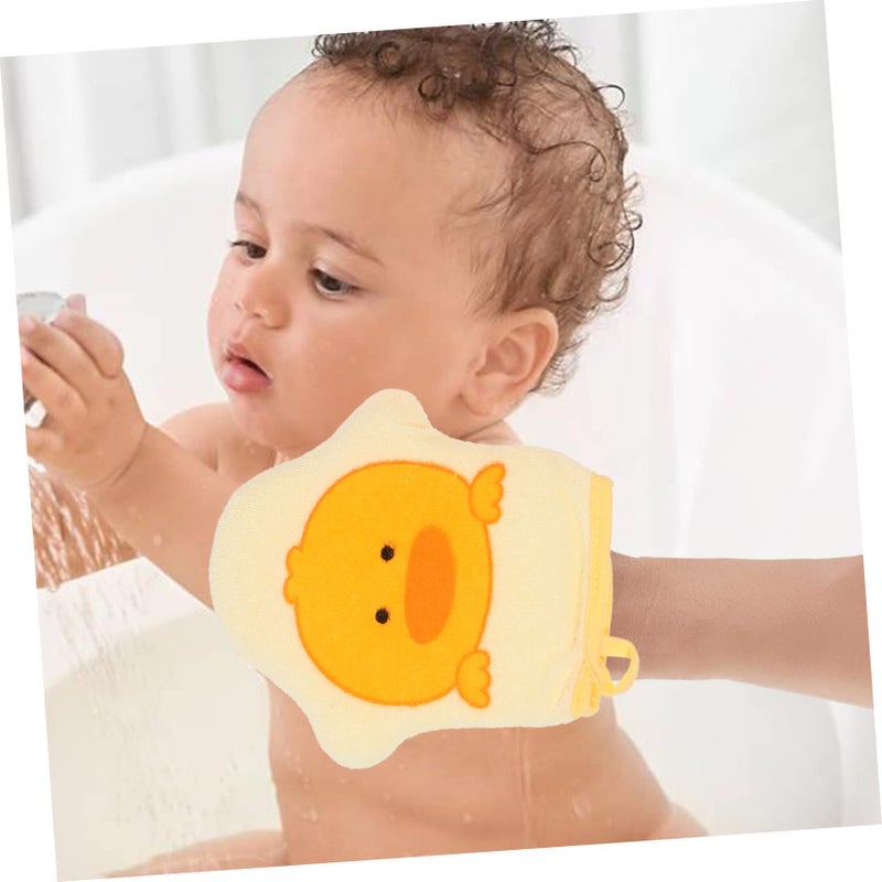 Cartoon Bath Gloves For Kids 3 Pack Yellow Blue Pink Gentle Exfoliation Mitts - Image 3