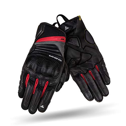 SHIMA Rush Motorcycle Gloves Men Leather Textile Short Summer Biker Armoured Protectors Motorbike Perforated Ventilated Touchscreen Motorsport Glove Lightweight Motocross (Mens, Red, L) - Image 3