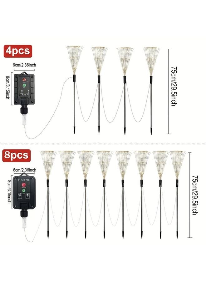 8 قطع 480 مصباح LED أضواء الألعاب النارية الشمسية الخارجية 8 أوضاع وامضة تشغيل وإيقاف تلقائي للحديقة - Image 3