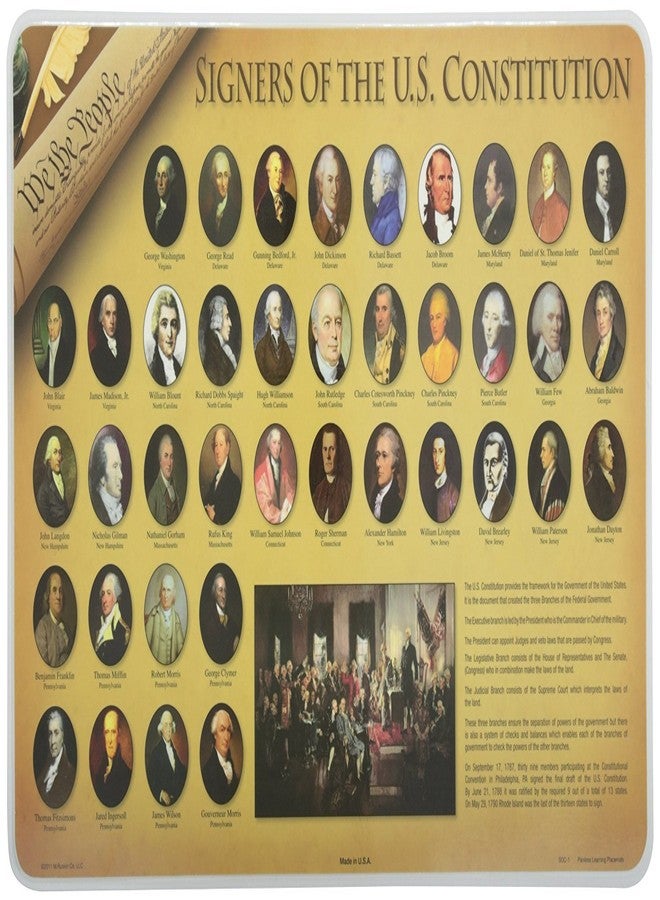 Painless Learning Educational Placemats Sets USA Presidents Declaration of Independence and Signers of The Constitution Placemat Non Slip Washable - Image 3