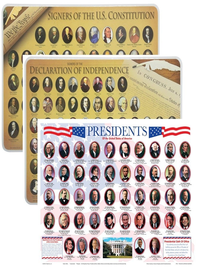 Painless Learning Educational Placemats Sets USA Presidents Declaration of Independence and Signers of The Constitution Placemat Non Slip Washable - Image 1
