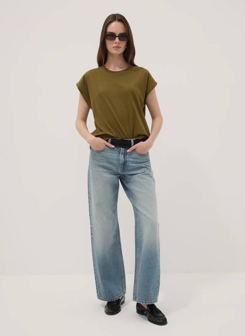 او في اس OVS Green Pure Cotton Regular-Fit Short-Sleeve T-Shirt