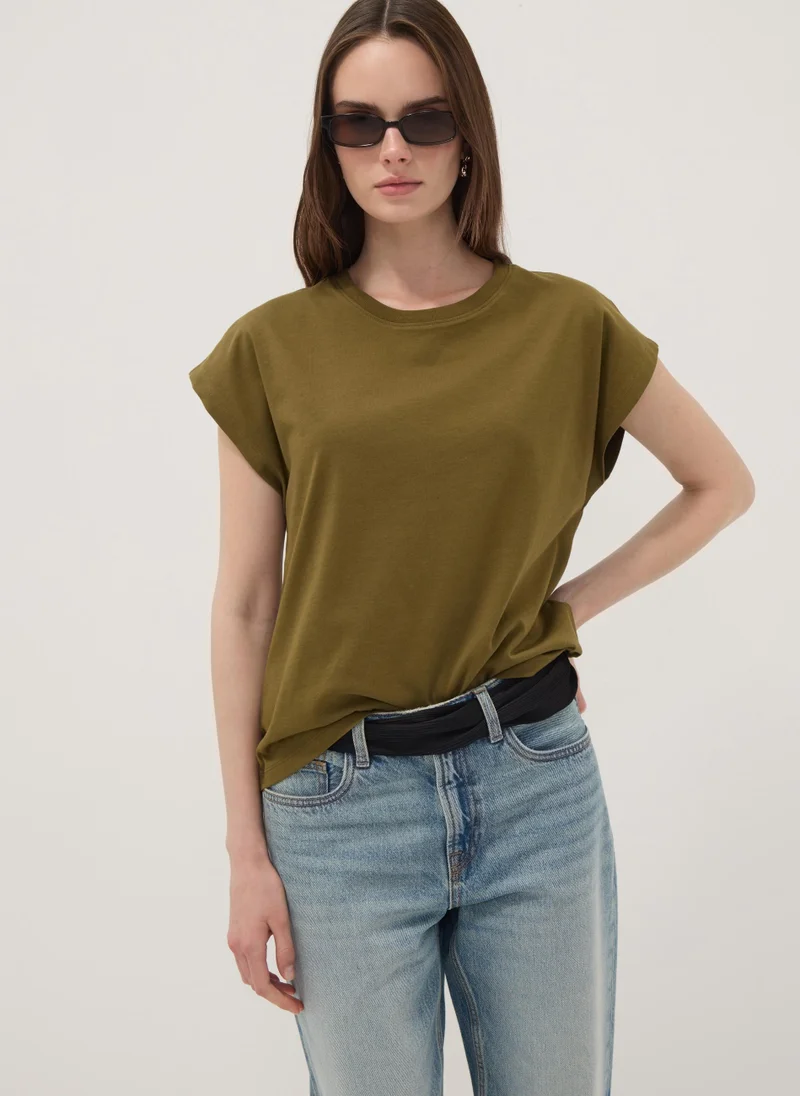 او في اس OVS Green Pure Cotton Regular-Fit Short-Sleeve T-Shirt