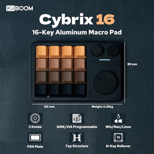 KiiBoom Cybrix 16 VIA Programmable Macro Pad - 16 Keys + 3 Knobs, Type-C Wired Aluminum Numpad, Hot-Swappable PCB, RGB Backlight, Lightweight & Portable Numeric Keypad for Windows & Mac (Black) - Image 2