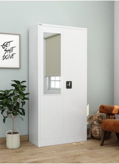 RIGID Steel Home Cupboard with Front Door Mirror WHITE 180x90x45cm  - Image 1