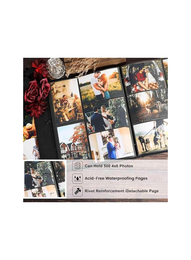 The Bros Photo Album, 4x6 500 Pockets Photo, Extra Large Capacity Family Wedding Picture Albums, Photo Album Leather Cover with Front Window, Holds 500 Horizontal and Vertical Photos (Black) - Image 2
