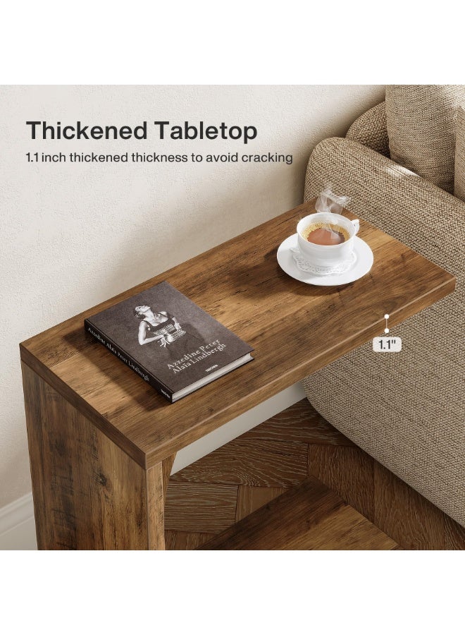 LITTLE TREE C-Shaped End Table for Couch, Small Bedside Table for Sofa, Wooden Nightstand for Living Room Bedroom Laptop Work Desk (1, Rustic Brown) - Image 4