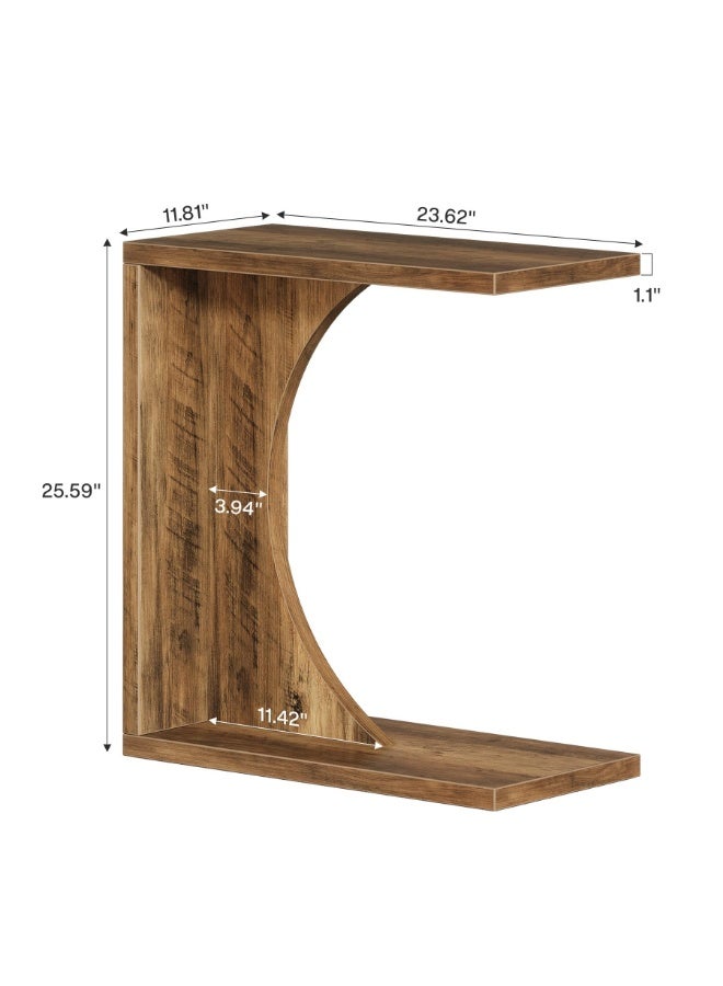 LITTLE TREE C-Shaped End Table for Couch, Small Bedside Table for Sofa, Wooden Nightstand for Living Room Bedroom Laptop Work Desk (1, Rustic Brown) - Image 2