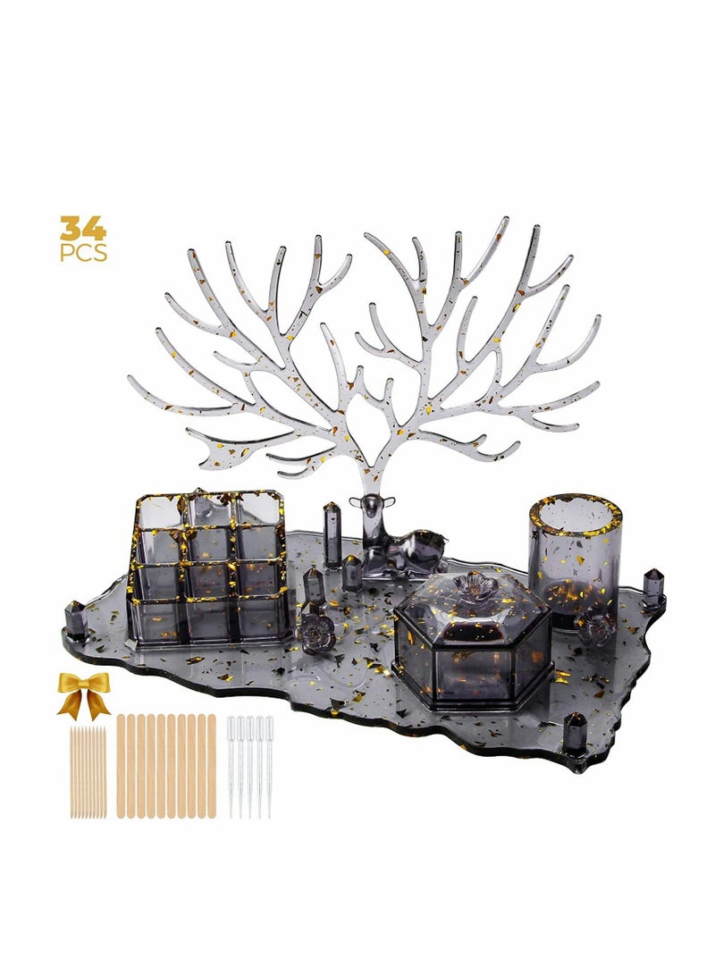 KASTWAVE Epoxy Resin Molds Box Molds Kit with Deer Hanging Bar, Lipstick Organizer, Hexagon Storage Box, Larger Tray & Crystal Pillars Box Molds for Making Resin Box - Image 2