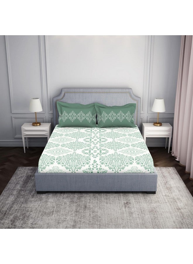 Spaces Atrium 144 TC 100% Cotton Bedsheet for Double Bed with 2 Pillow Cover | Rajasthani Jaipuri Print & Super Soft (88" X 100" Inches) - Aqua - Image 1