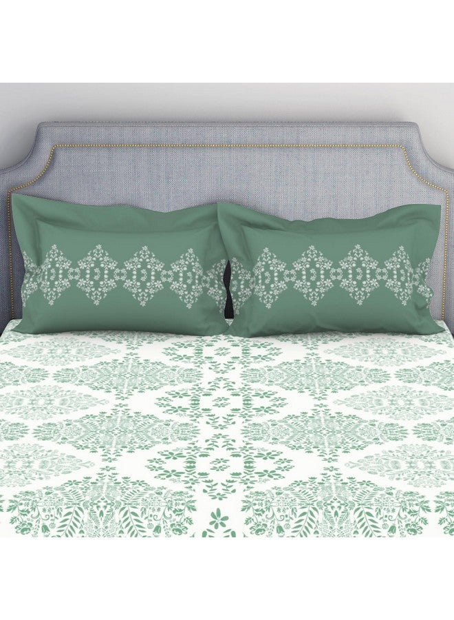 Spaces Atrium 144 TC 100% Cotton Bedsheet for Double Bed with 2 Pillow Cover | Rajasthani Jaipuri Print & Super Soft (88" X 100" Inches) - Aqua - Image 4