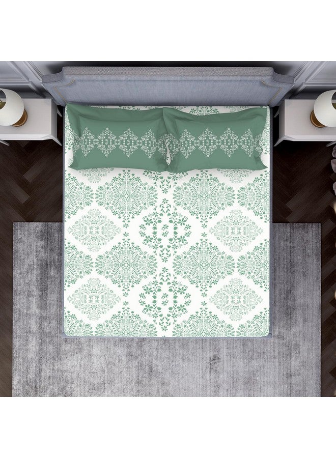 Spaces Atrium 144 TC 100% Cotton Bedsheet for Double Bed with 2 Pillow Cover | Rajasthani Jaipuri Print & Super Soft (88" X 100" Inches) - Aqua - Image 3