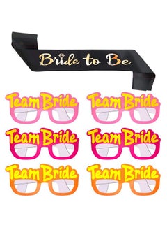 Propsicle Bride to be Sash and Team Bride Glasses Combo | 6 Pcs Multicolor Team Bride Goggles with 1 Pc Black Bride to Be Sash - Pack of 7