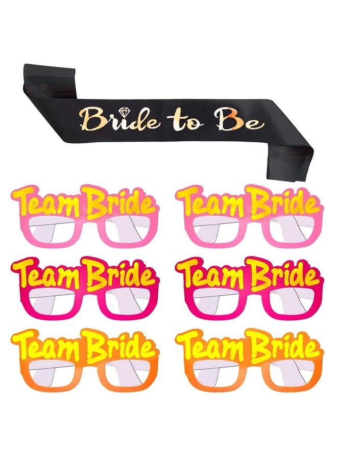 Propsicle - Propsicle Bride to be Sash and Team Bride Glasses Combo | 6 Pcs Multicolor Team Bride Goggles with 1 Pc Black Bride to Be Sash - Pack of 7 - Image 1