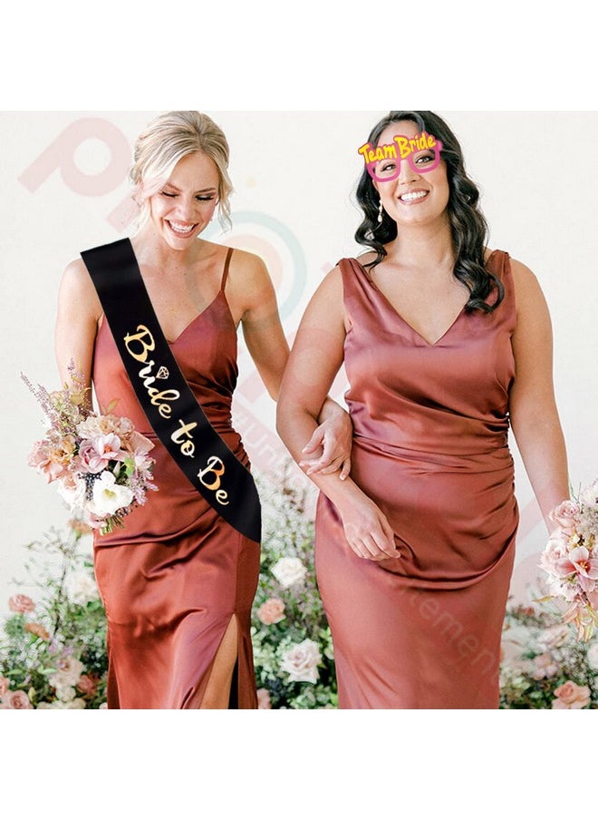 Propsicle - Propsicle Bride to be Sash and Team Bride Glasses Combo | 6 Pcs Multicolor Team Bride Goggles with 1 Pc Black Bride to Be Sash - Pack of 7 - Image 1