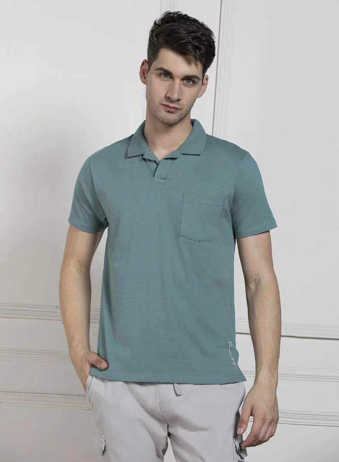 Dennis Lingo Men's Green 100% Cotton Solid Pattern Regular Fit T-Shirt
