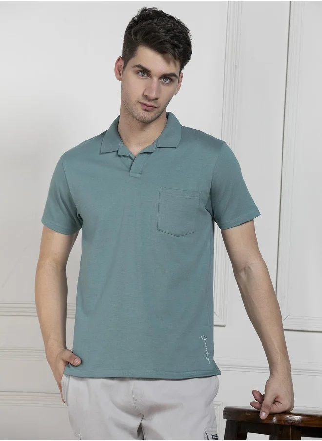دينيس لينغو Men's Green 100% Cotton Solid Pattern Regular Fit T-Shirt