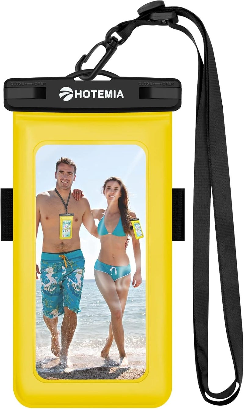 HOTEMIA Waterproof Cell Phone Pouch Floating, Waterproof Float Phone Case Underwater Dry Bag with Neck Lanyard and Armband Compatible for iPhone Samsung Galaxy Up to 7 inches(Yellow-Floating) - Image 1