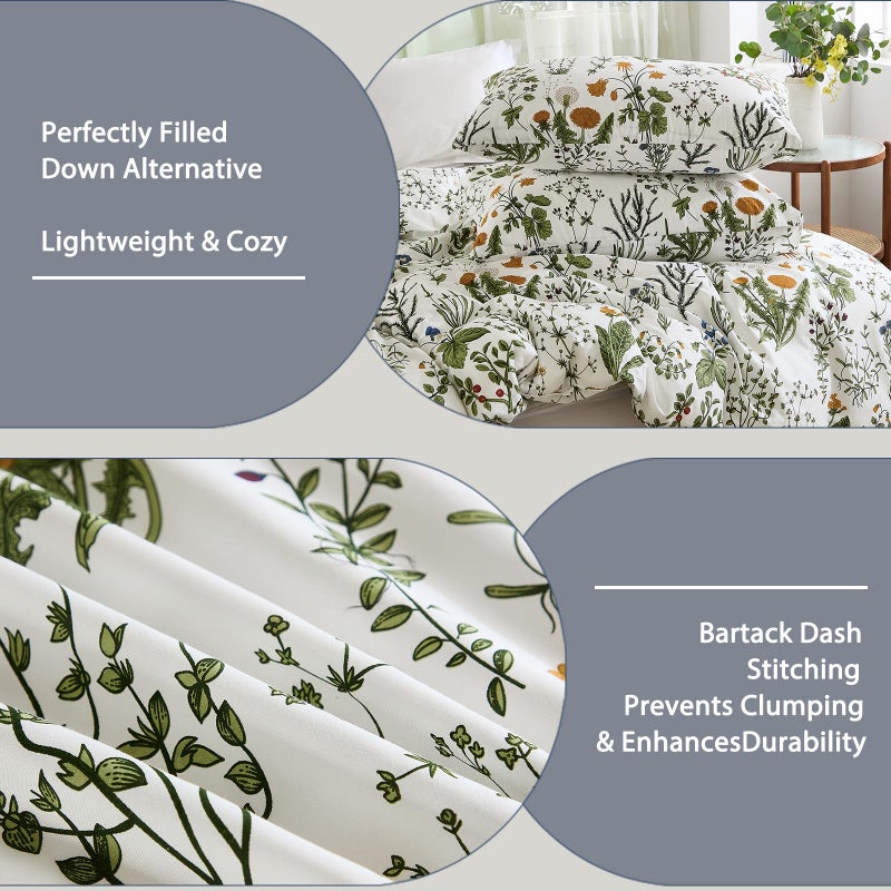 Cozaline Green Comforter Set Queen, 100% Cotton Reversible Floral Pattern Comforter Set 3 Pcs Soft Cotton Lightweight Comforter All Season Soft & Breathable Green Bedding Set - Image 3