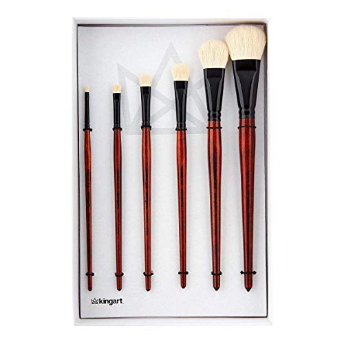 KINGART 1050A Premium 6 Pc. Flat Oval Mop Artist Brush Set, White Super-Soft Natural Goat Hair, Short Handle, 6 Sizes for Oil, Acrylic and Watercolor - Image 1