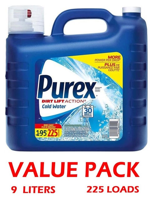 Cold Water Laundry Detergent 225 Wash Loads for Automatic and Normal Machines with 30 Days of Freshness 9L