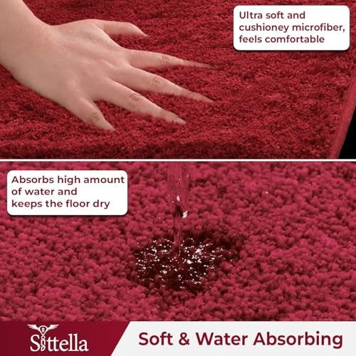 SITTELLA® Pack of 1 Premium 2000 GSM Microfiber Bathroom Mats (60x40 cm) | Ultra Soft Plush Bath Rug | Anti-Skid Backing | Super Water Absorbent & Quick Dry | Washable Bath Mat for Shower| Maroon - Image 5