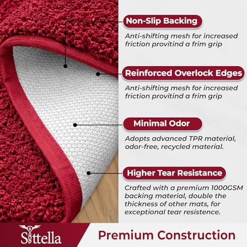 SITTELLA® Pack of 1 Premium 2000 GSM Microfiber Bathroom Mats (60x40 cm) | Ultra Soft Plush Bath Rug | Anti-Skid Backing | Super Water Absorbent & Quick Dry | Washable Bath Mat for Shower| Maroon - Image 3