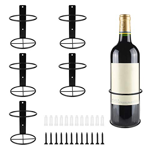 Yimerlen 6 Pcs Spiral Wall Mounted Wine Rack, Metal Bottle Display Holder for Storage and Theme Decor (Upward Style) Black - Image 2