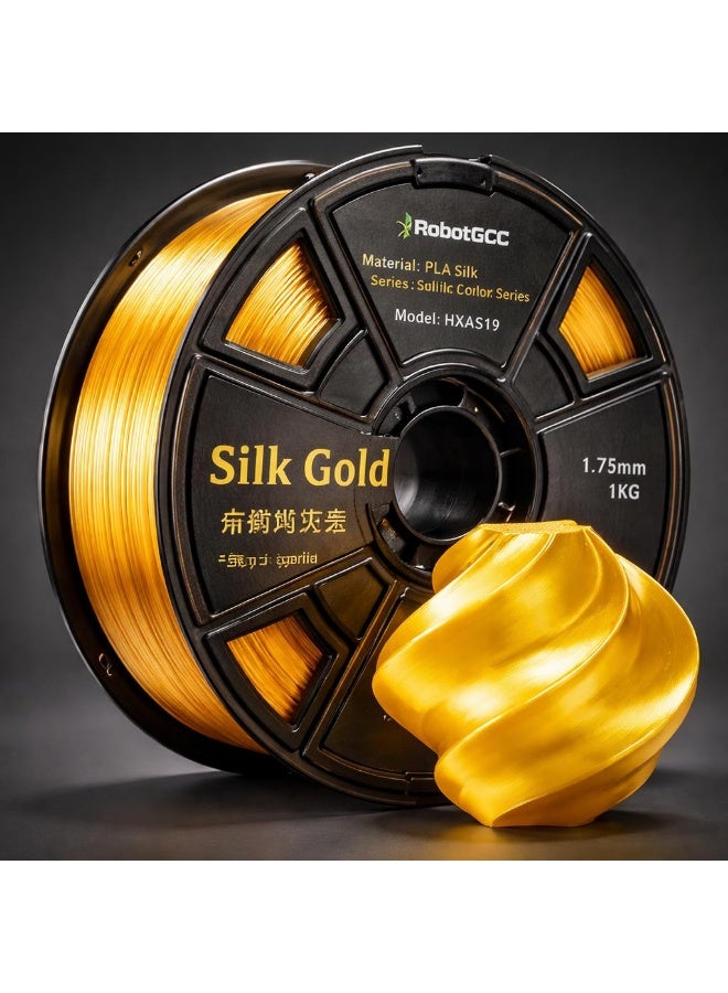 robotgcc PLA Silk Gold 1.75mm 3D Printing Material 1KG Spool for FDM 3D Printer Glossy Metallic Finish Smooth Extrusion Stable Diameter Low Warping Strong Layer Adhesion Easy Print High Precision Consistent Flow Decorative Models DIY Projects Premium Luxury Surface Effect - Image 2