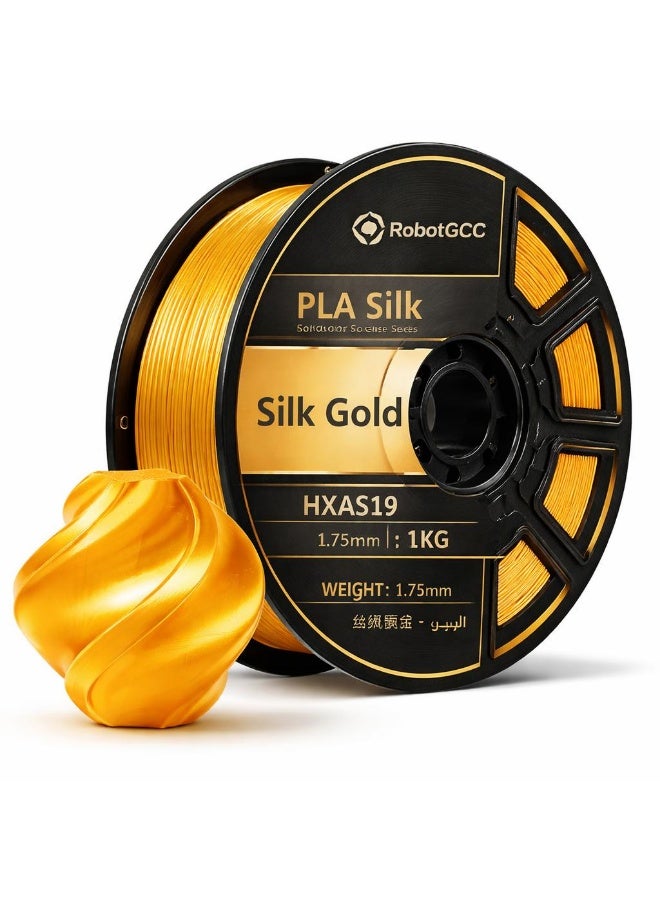 robotgcc PLA Silk Gold 1.75mm 3D Printing Material 1KG Spool for FDM 3D Printer Glossy Metallic Finish Smooth Extrusion Stable Diameter Low Warping Strong Layer Adhesion Easy Print High Precision Consistent Flow Decorative Models DIY Projects Premium Luxury Surface Effect - Image 1