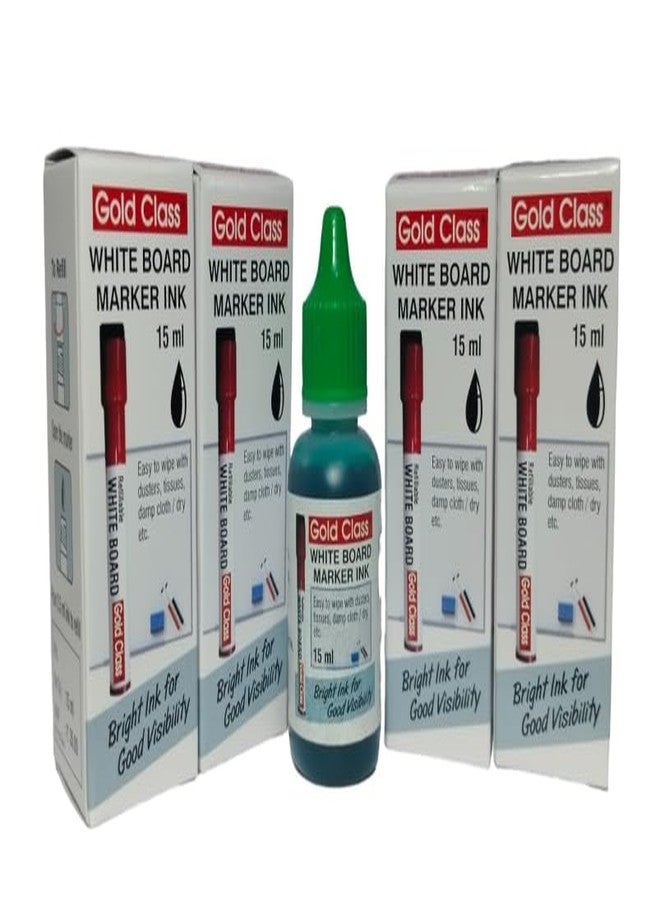 Gold Class Whiteboard Marker Ink 15ml - Green (Pack of 4) | Refillable Ink for Whiteboards | Marker Ink Bottle for Office, School, and Home - Image 1