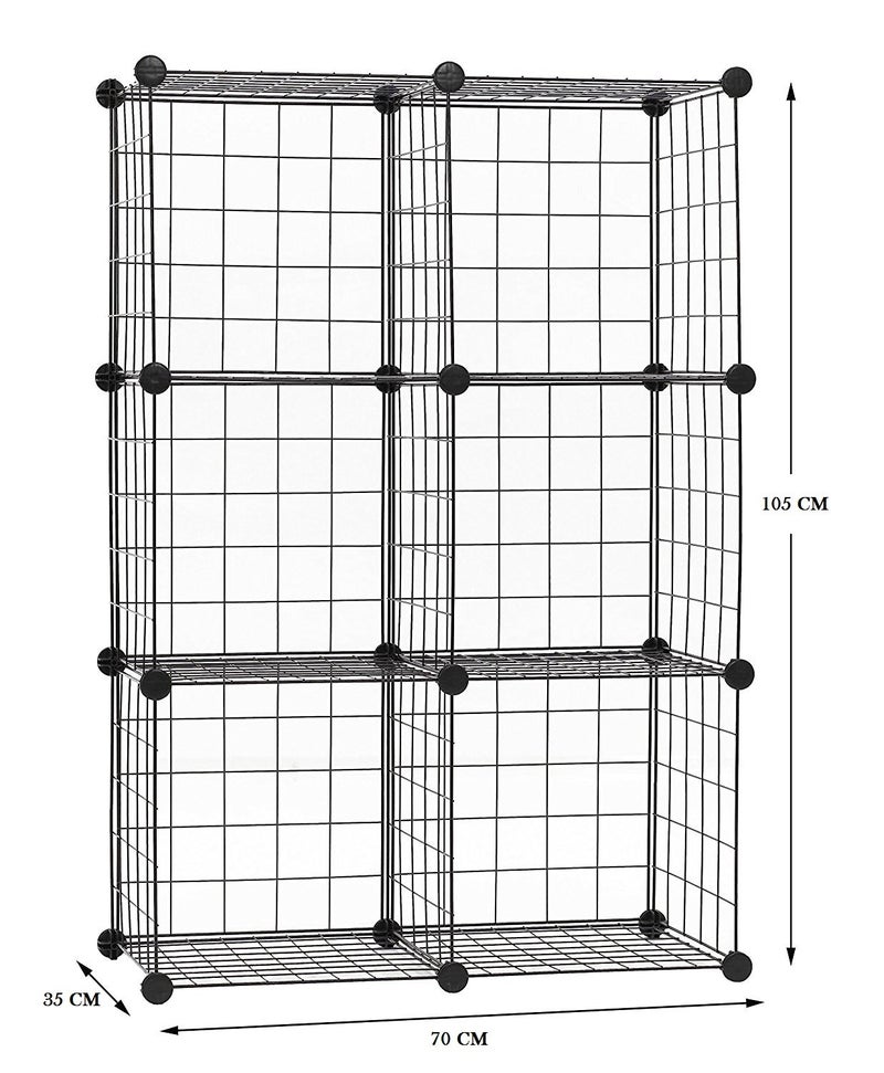 SEVVY SEVVY Multi Use DIY Metallic Wire Storage Organiser Book Shelf Kitchen Organiser Iron Mesh Powder Coated 6 Cubes Black Tiered Shelf  - Image 5
